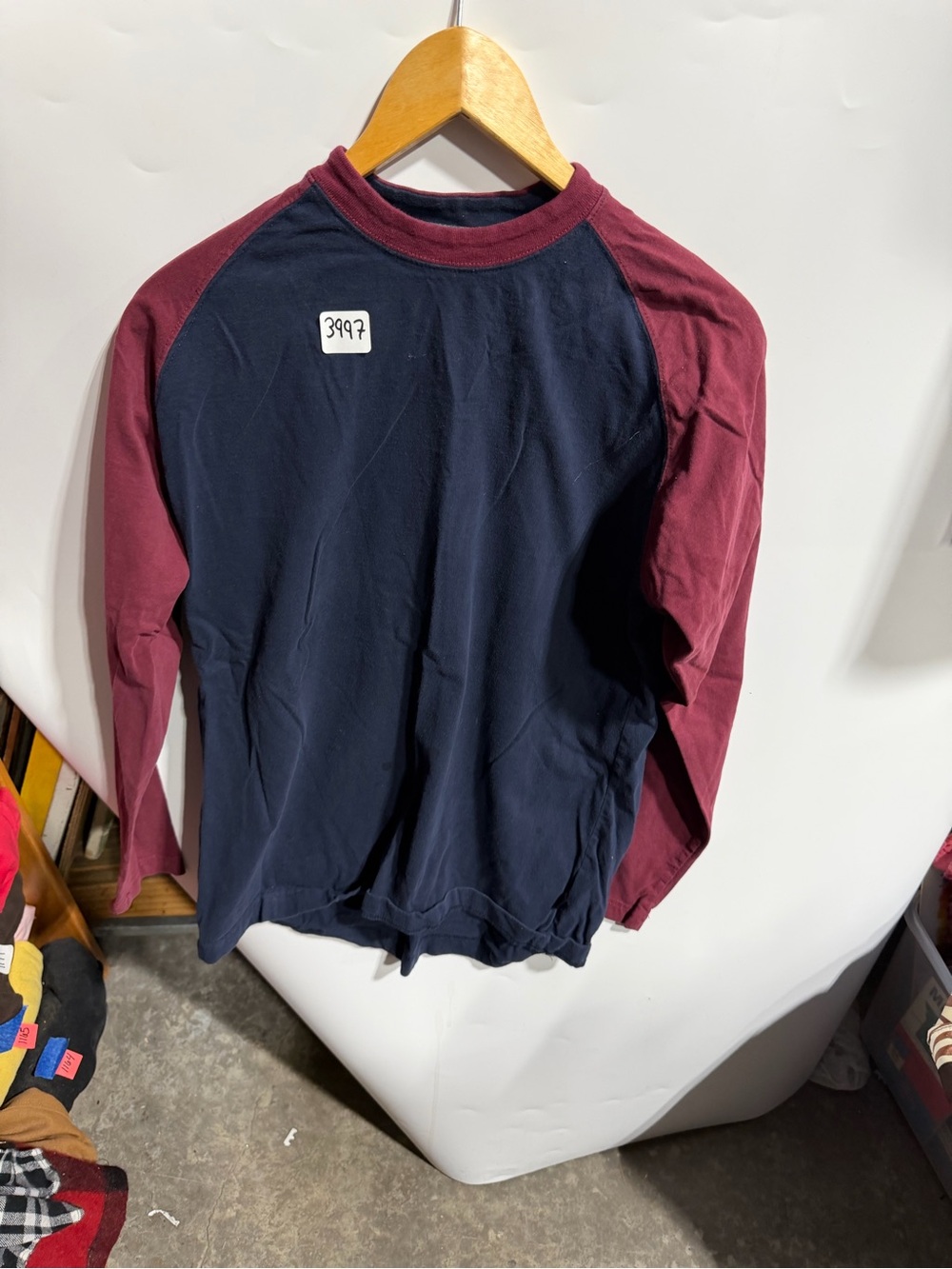 #3997-Men's Navy and Maroon Raglan Long Sleeve Tee